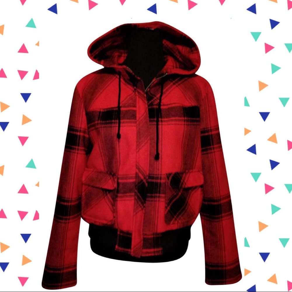 Old navy hooded wool plaid jacket xxl